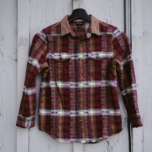 Plaid Button-Up Shirt with Suede Collar